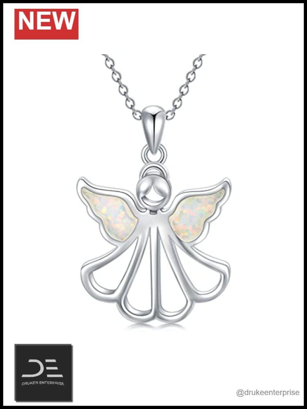 925 Sterling Silver Guardian Angel Opal Pendant Necklace Women